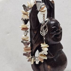 JBB Natural Shell and Silver Bird Bracelet with Toggle Clasp Joshua Benbassat